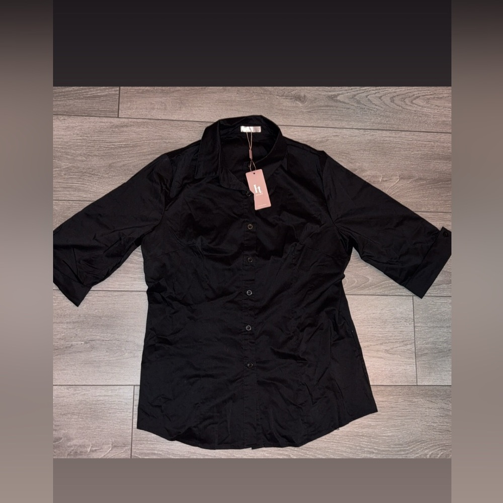 Hot Touch HT Women’s Size Medium Black Collared Button Down Blouse New W Tags
